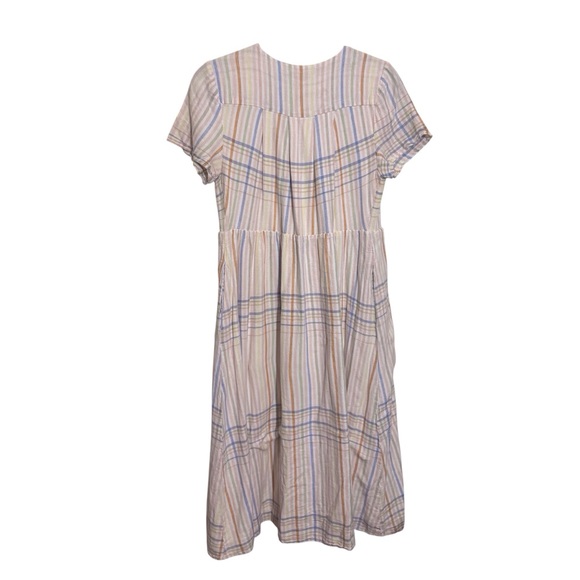 Madewell Size Small Pastel Plaid Clara Midi Dress Linen Blend Boho Cottagecore - Picture 6 of 8